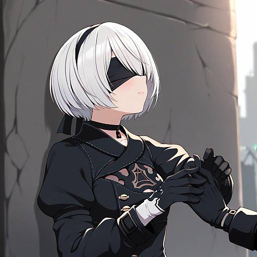 Illustration of 9s (nier:automata), nier (series) in the style of Valefal coneri