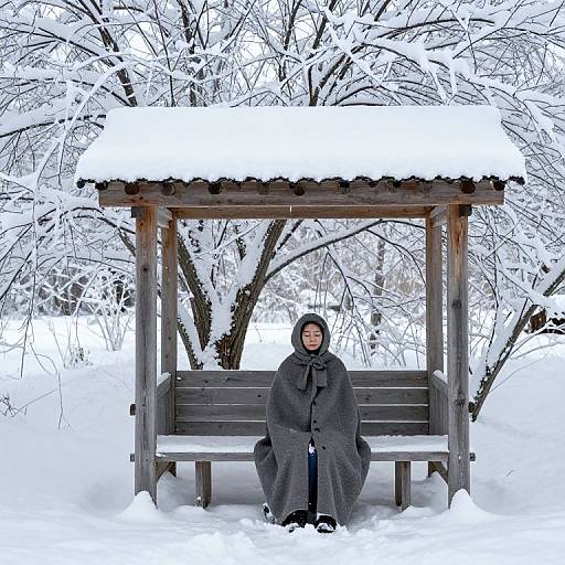 Winter Serenity with Wooden Shelter