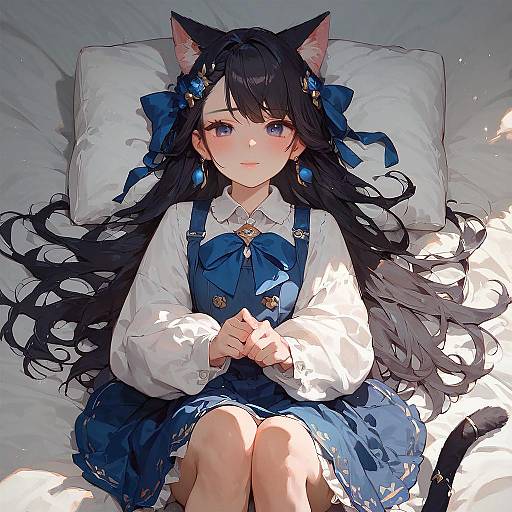 Anime Girl with Cat Ears and Tail