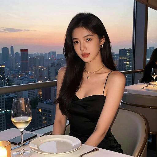 Confident Young Woman at Sunset Cityscape