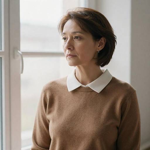 Serious Woman in Soft Window Light