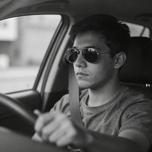 Young Man Driving with Aviator Sunglasses