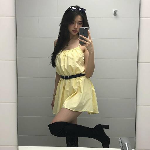 Stylish Young Woman Taking Mirror Selfie