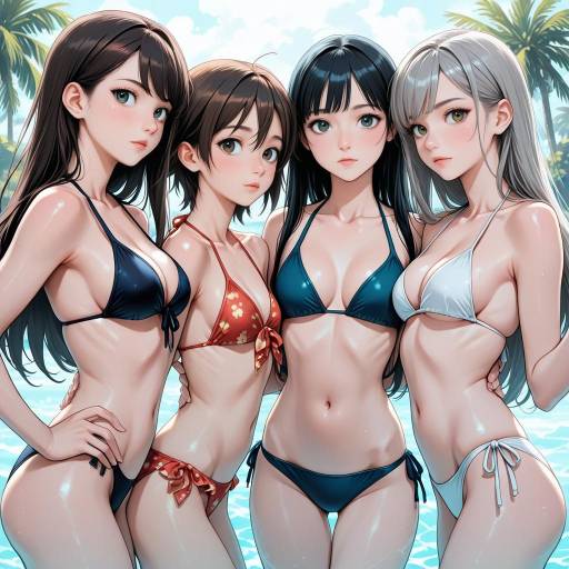 Charming Swimsuit Girls in Playful Pose