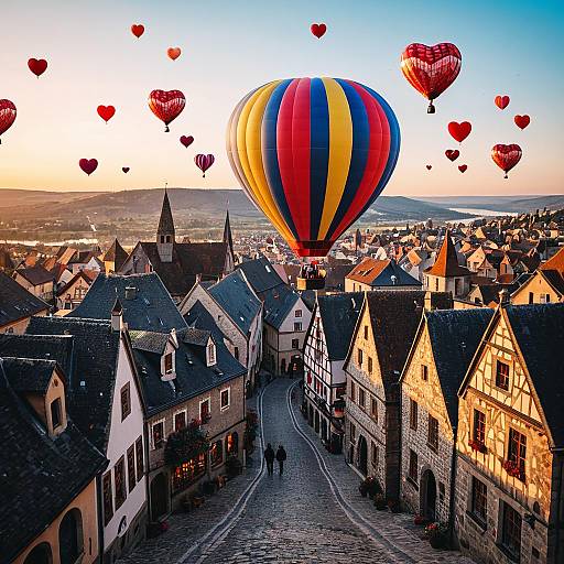 Valentine's Heart Balloons Over Medieval Sunset