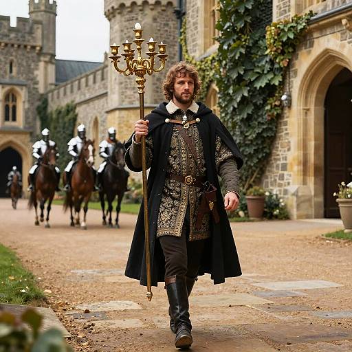 Medieval Butler in Castle Courtyard
