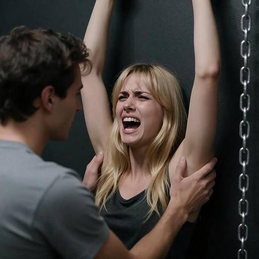 Intense Close-Up of Distress and Restraint