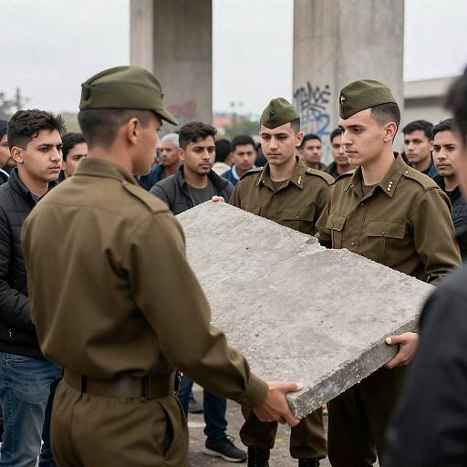 Soldiers Amidst Civilians in Urban Scene
