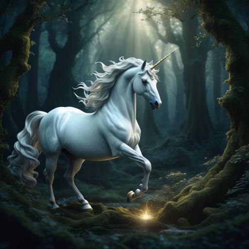 Mystical Unicorn in Enchanted Forest Mystical Unicorn in Enchanted Forest