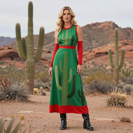 Woman in Desert Cactus Dress