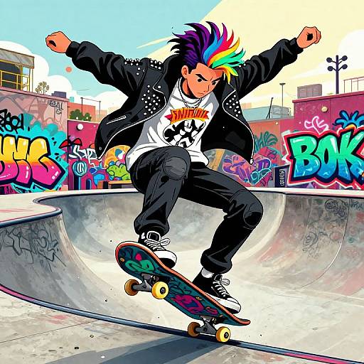 Punky Skateboarder Mid-Trick Illustration
