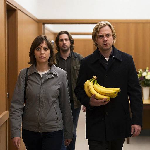 Casual Stroll in a Wooden Hallway