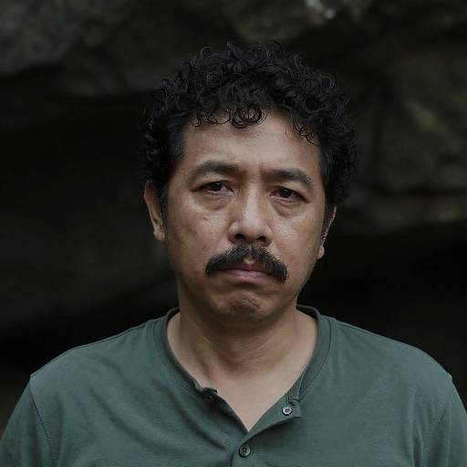 Tired Man in Dark Cave Environment