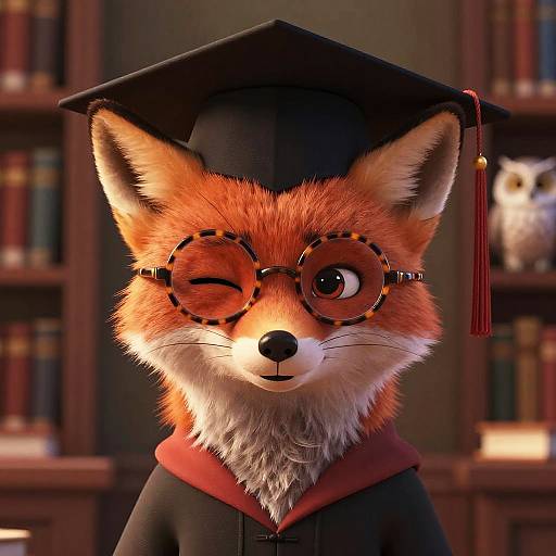 Regal Scholarly Red Fox in Gown
