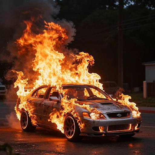 Epic Flaming Person with Burning Car