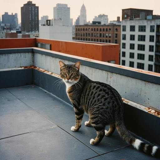 Tabby Cat on Urban Rooftop Terrace Tabby Cat on Urban Rooftop Terrace