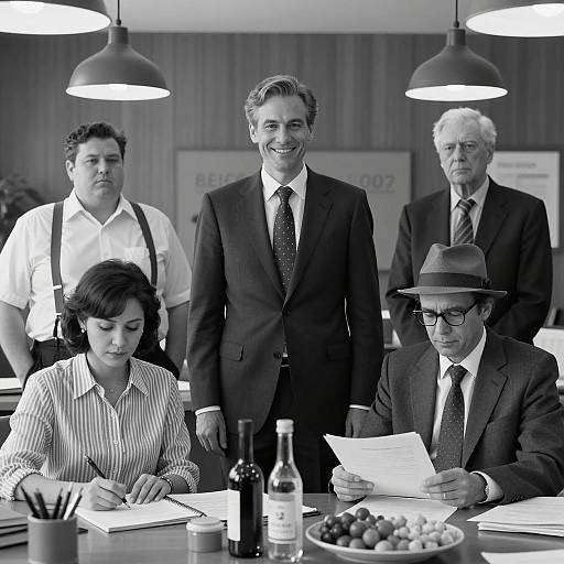 Classic Office Scene in Black and White
