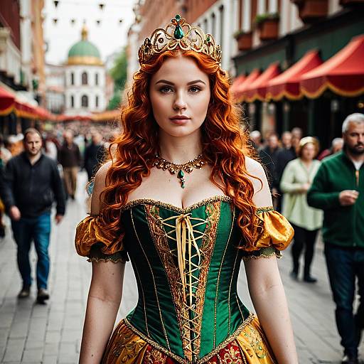 Elegant Renaissance Costume in Cityscape