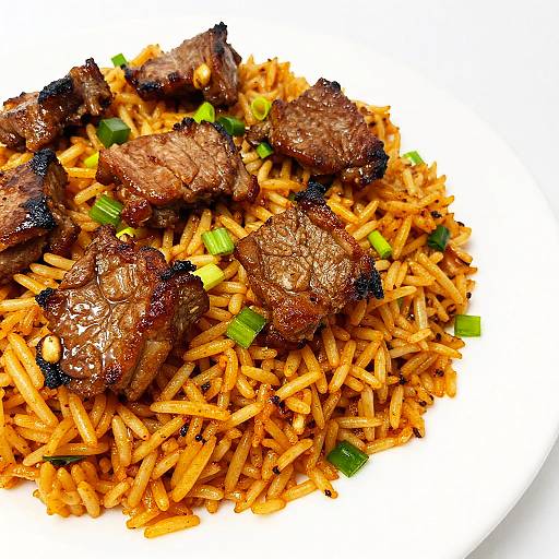 Close-Up Juicy Meat and Spicy Rice