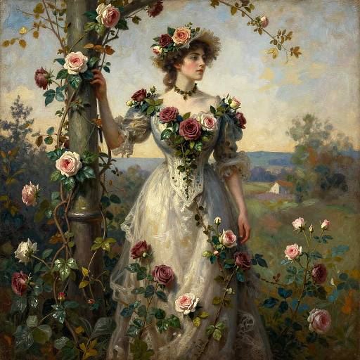 Victorian Woman in Floral Surrealism