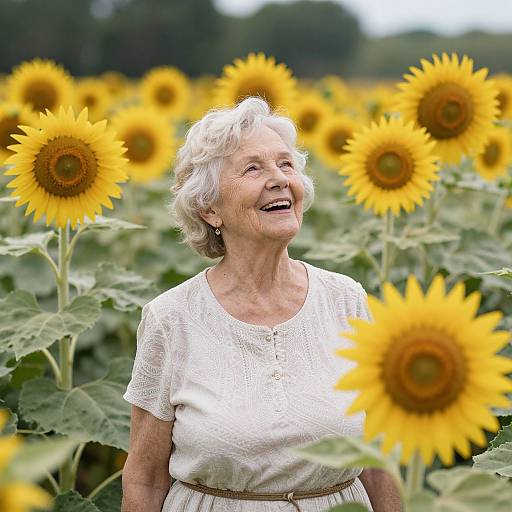 Serene Senior Woman in Sunflower Garden