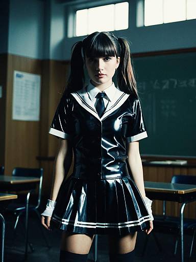 Woman in Latex Schoolgirl Costume