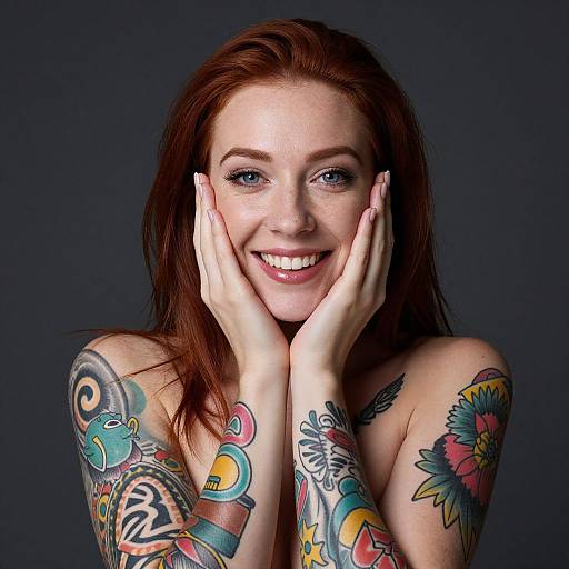Smiling Woman with Colorful Tattoos