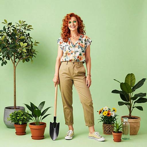 Cheerful Middle-Aged Woman Gardening
