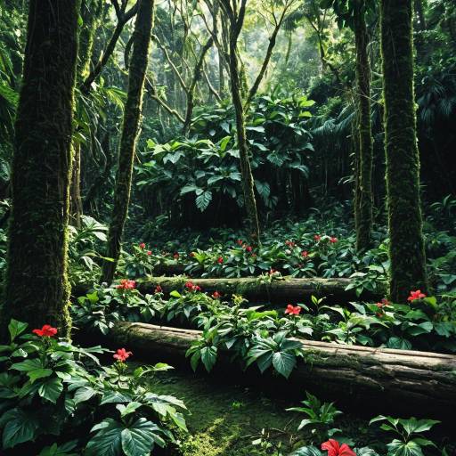 Lush Jungle Scene with Hibiscus Blooms