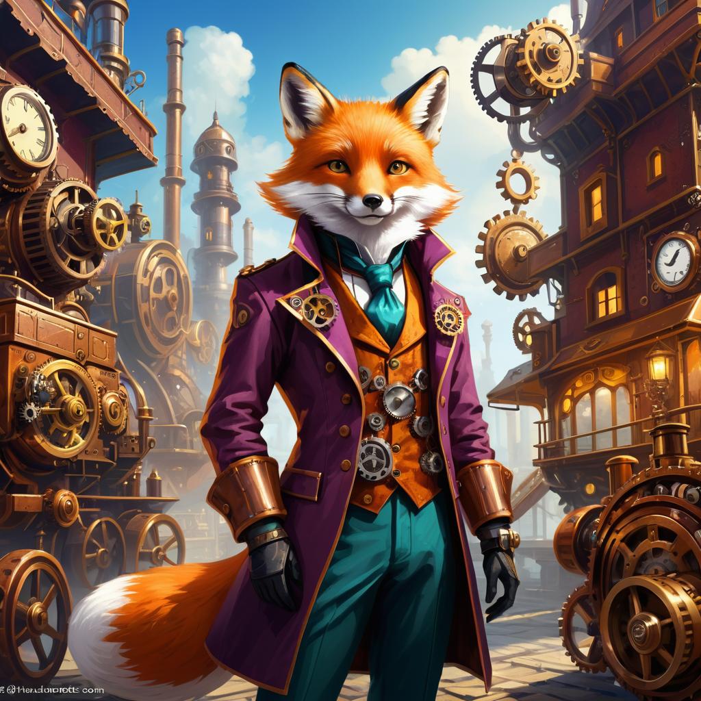 Intelligent Fox in Steampunk Wonderland