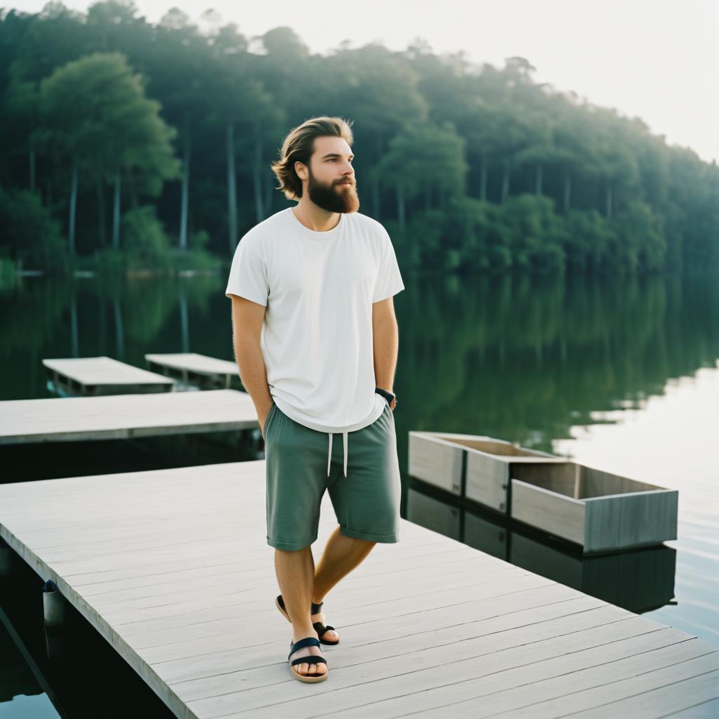 Carefree Young Man on Lakeside Dock