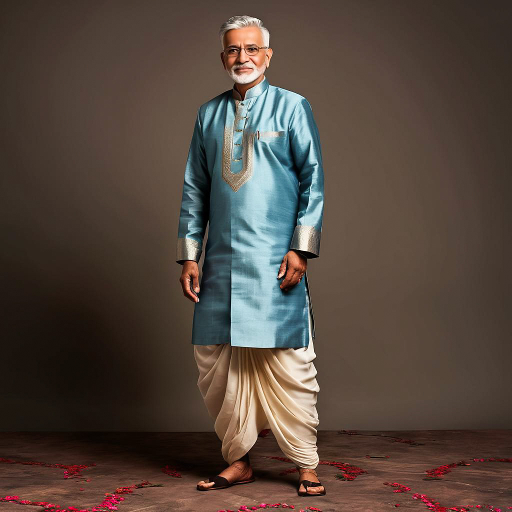 Proud Elderly Man in Diwali Attire