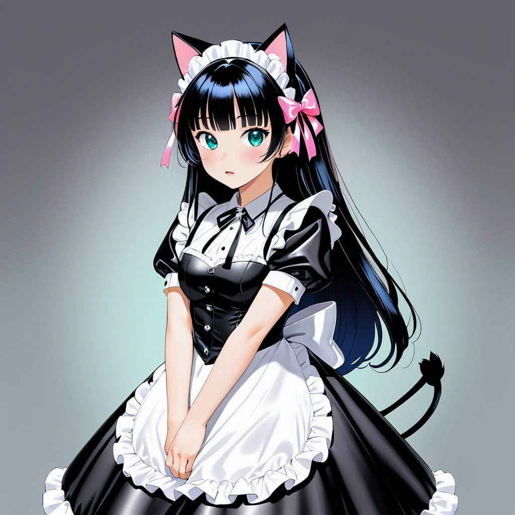 Surprised Catgirl Maid in Retro Style