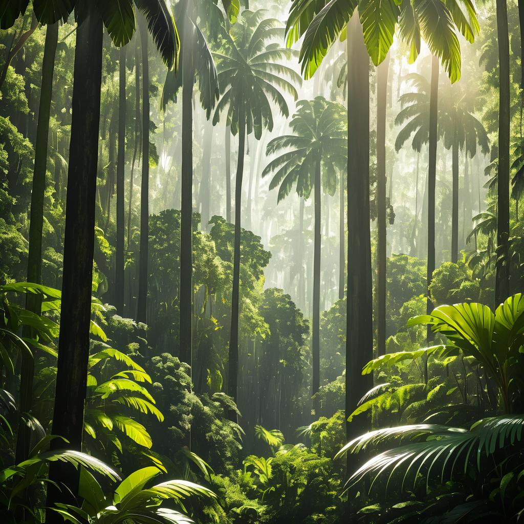 Serene Rainforest Canopy with Towering Palms