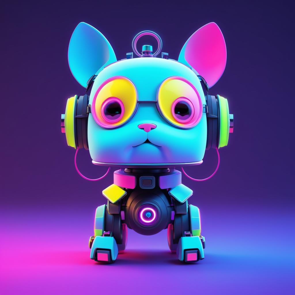 Cute Neon Robot Dog 3D Rendering