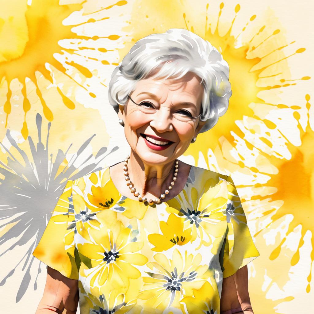 Joyful Elderly Woman Watercolor Illustration