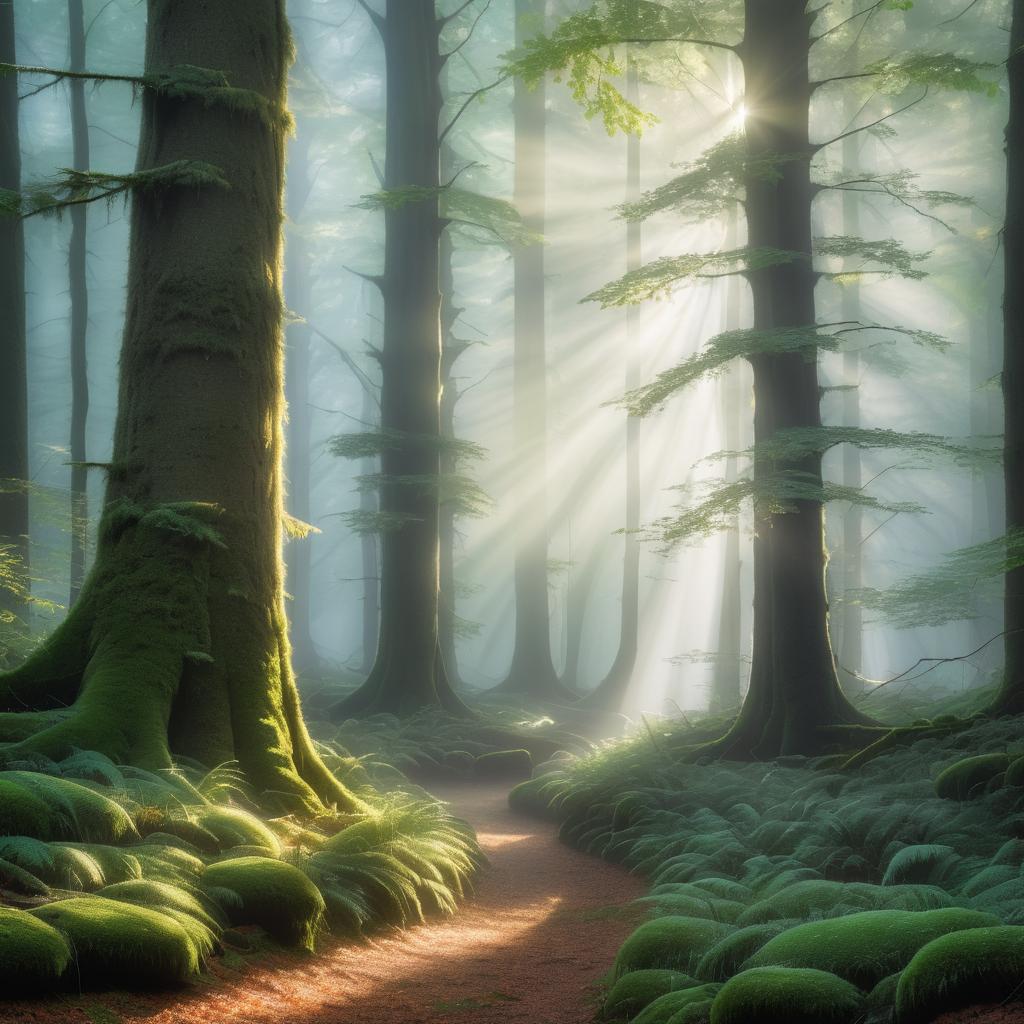 Enchanting Misty Forest at Dawn