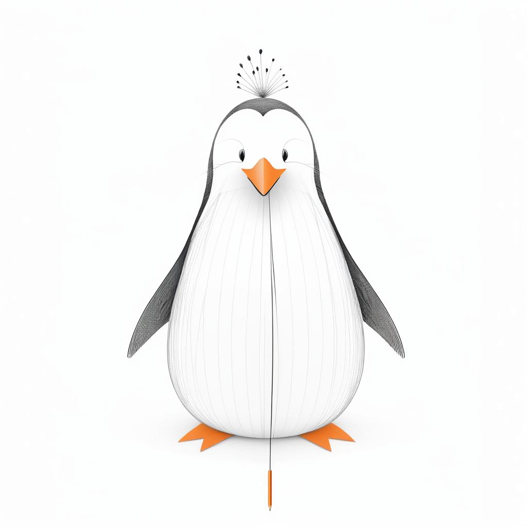 Playful Penguin with Fox's Tail Sketch