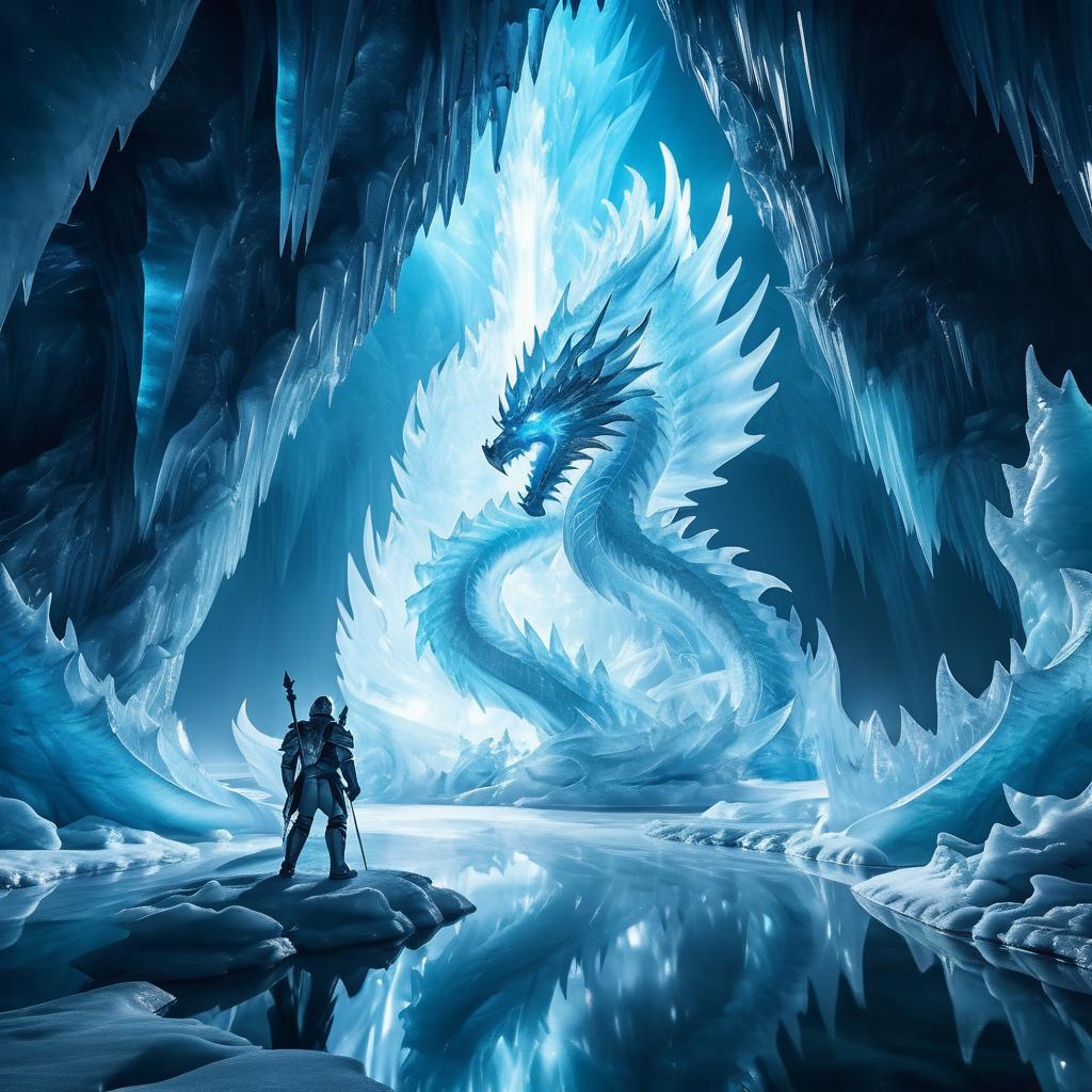 Majestic Ice Cave with Dragon Sculpture