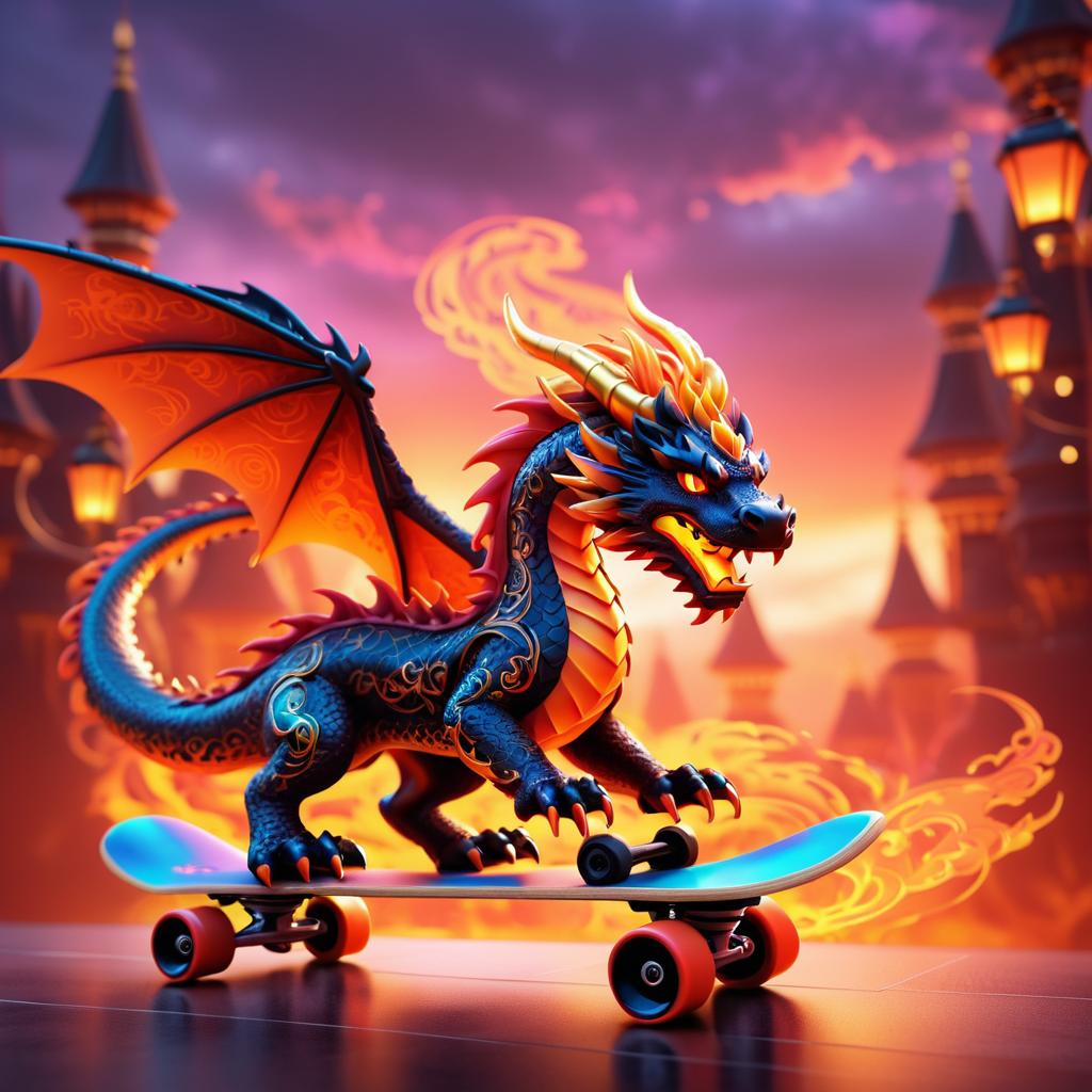 Epic Skateboarding Dragon in Fiery Skies