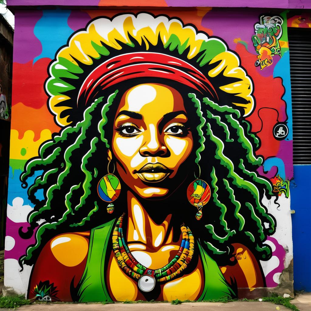 Vibrant Rastafarian Woman Graffiti Art