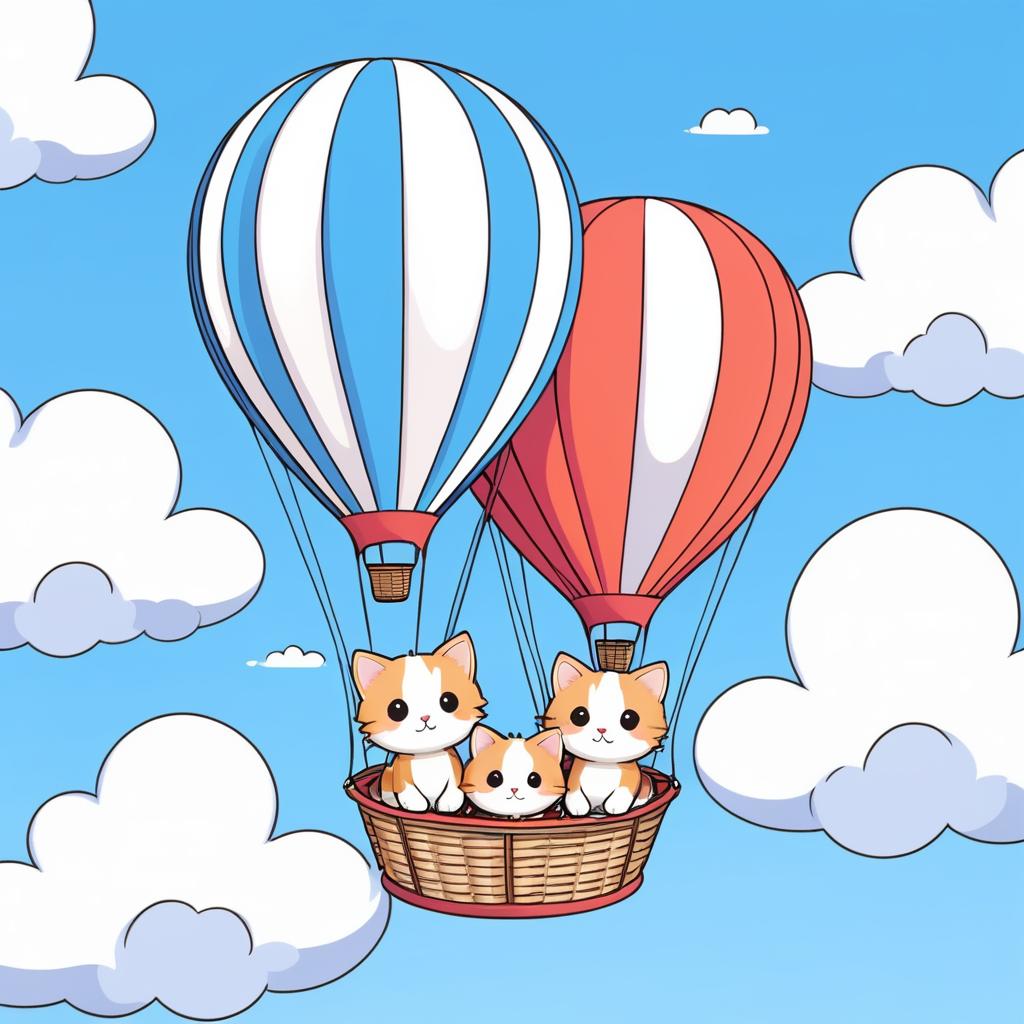 Cute Kittens in a Hot Air Balloon