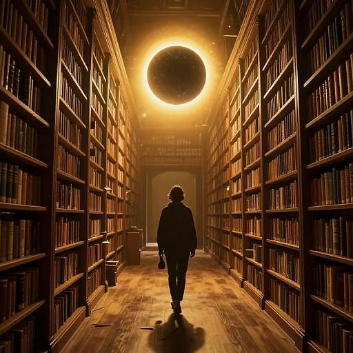 Surreal Library Corridor under Eclipse