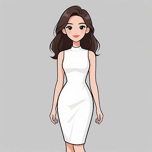 Smiling Woman in Minimalist White Dress