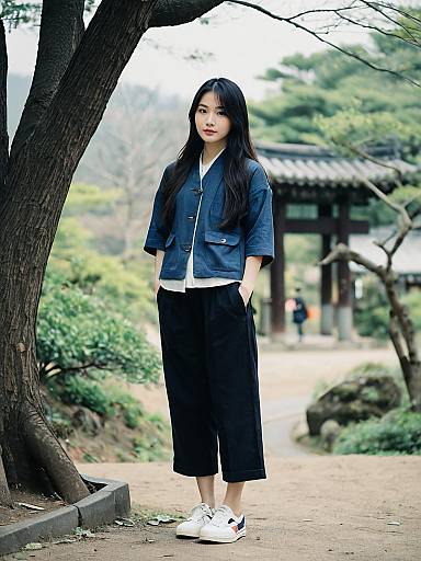 Asian Woman in Korean Style Outfit Outdoors