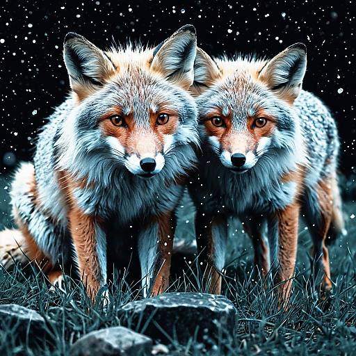 Two Crystal Foxes in Snow