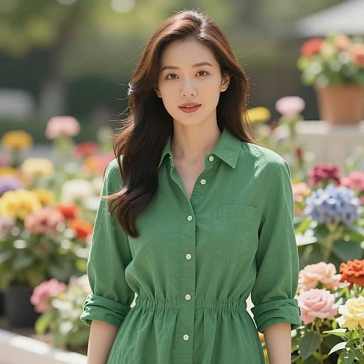 Beautiful Woman in Green Shirt Dress