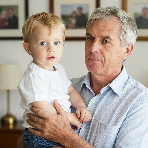 Grandfather Holding Curious Grandchild Indoors
