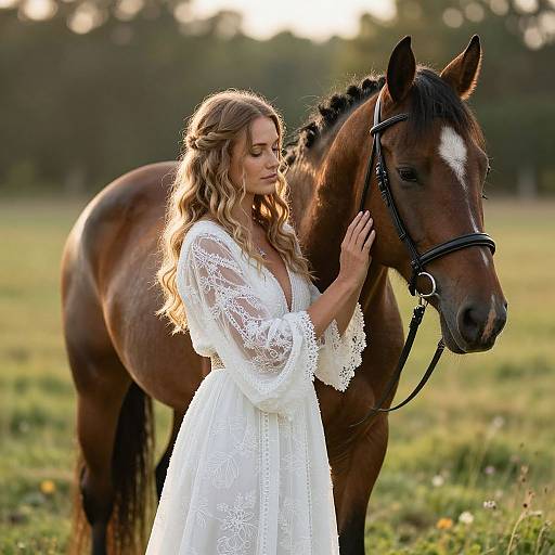 Bohemian Bride Embracing Horse Serenity