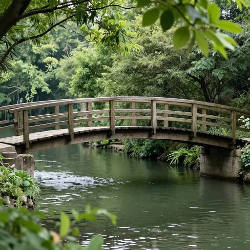 Serene Wooden Bridge Over Waterway